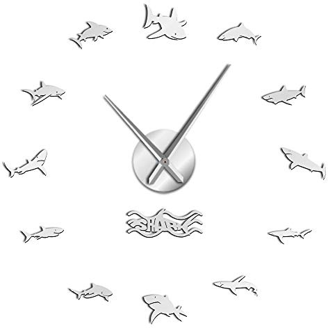 Ocean Sharks adesivo da parete Adesivi murali grande orologio da parete Decorazioni nautiche Great White Shark Camera da letto per bambini senza cornice Orologio da parete grande S-47
