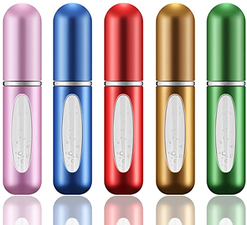 Leikedun Atomizzatore Mini Porta Profumo da Viaggio, 5 Pezzi, Portatile Ricaricabile, Colore Opaco, Bottiglia Dispenser per Viaggiare, Festa, Vita Quotidiana