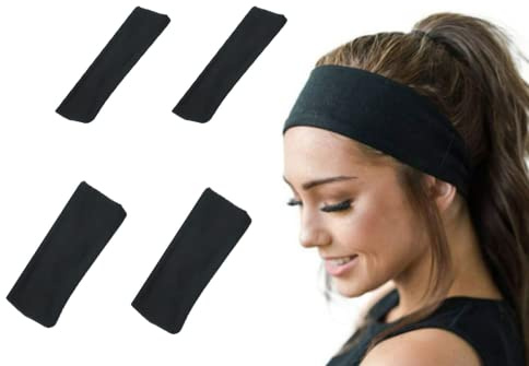 4 Pezzi Fascia Sportiva per Capelli, Fasce Nere per Uomo e Donna, Fascia Elastica per Sport