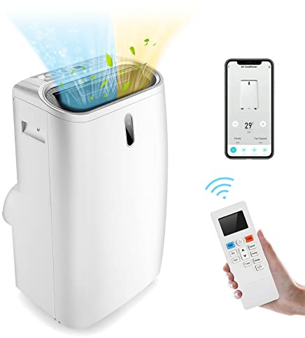 GOPLUS Aire Acondicionado Portátil 3 en 1 de 14000 BTU con Calefacción, Enfriador de Aire Silencio Bajo Consumo con Wifi de 3 Velocidades Ajustables, Temporizador de 24 H y Pantalla LCD, 28㎡, Blanco