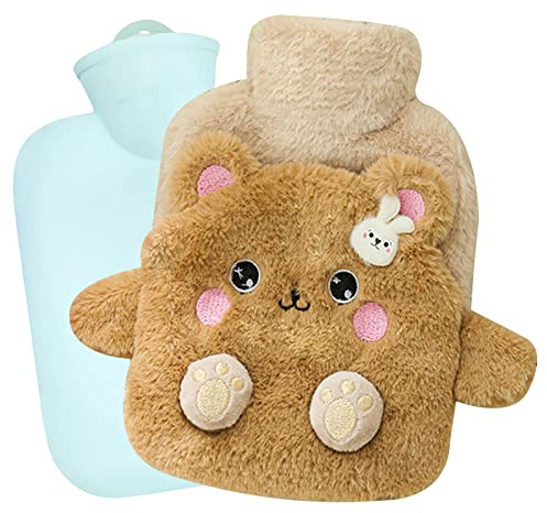 TOPJOWGA Wärmflasche Kinder, 400ML Wärmflasche mit Bezug, Wärmflasche aus Gummi, Wärmflasche Flauschig, Hot Water Bottle, Weiche Flaum Wärmeflasche für Bauch, Schulter, Nacken, Beine