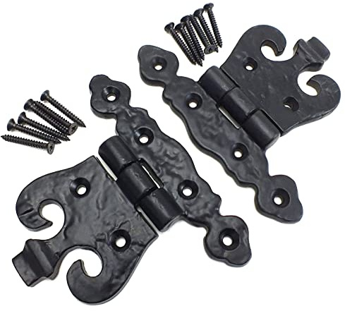 Heavy Duty Black Antique Style Door Hinges Fancy Vintage Door Hinges for Internal External Doors Hinges for Cupboards Cabinets Wardrobe (2 Pieces).