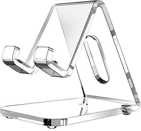 Lucrave Acrylic Cell Phone Stand, 5mm Thicker Clear Cell Phone Holder, Transparent Phone Stand for Desk, Desktop, Desk Accessories, Suitable for iPhone 16 15 14 13 Pro Max Plus, All Smartphone 4-8inch