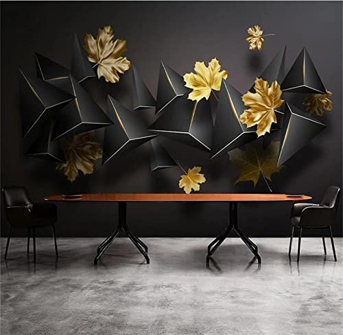 Custom Size Wallpaper 3D Photo Wallpaper Kids Mural Livingroom Black Geometric Golden Maple Leaf Painting Tv Background Wallpaper for Wall 3D, for Office Bedroom Dining Room Wal 400 (W) x 280 (H) cm
