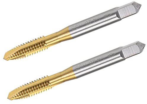 TA-VIGOR Lot de 2 tarauds filetés à pointe hélicoïdale UNC 1/4-20, filetage HSS revêtu de titane avec tolérance H2, filetage à 3 cannelures (tige ronde avec extrémité carrée)