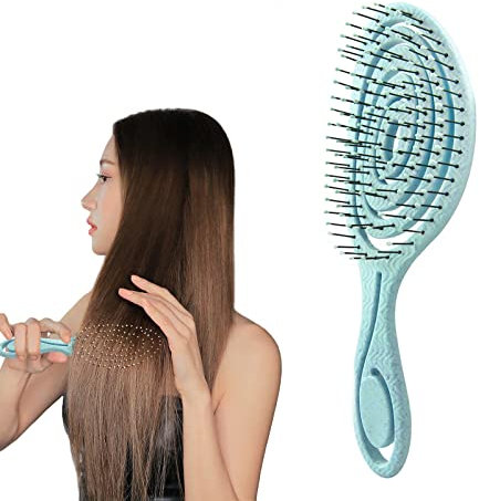 YSFSootie No Pull Hair Brush with Soft Bending Bristles, Anti-satic Spiral Hairbrush, Organic Hair Detangling Brush for Women & Men, Wet & Dry Hair, Curly & Straight Hair (Blue)