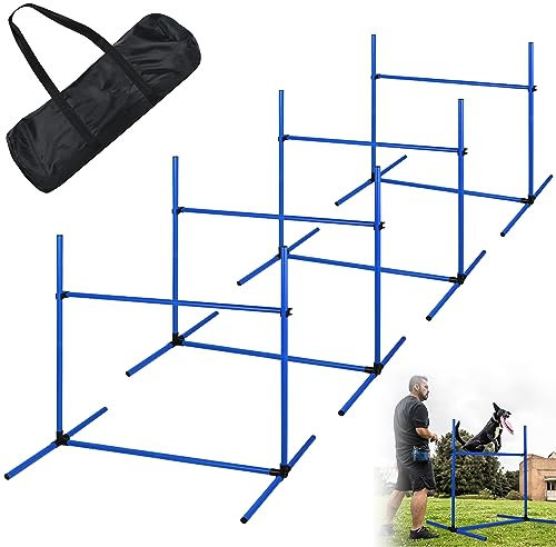 YZNAHRE 4-TLG. Hunde Agility Set Training für Haustiere, Hundetrainingsset, Höhenverstellbar, Inklusive Tasche, Leicht zu tragen, Hundesport, Blau