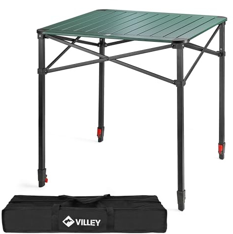 VILLEY Tavolo Pieghevole in Alluminio con borsa per il trasporto, tavolo da campeggio pieghevole, tavolo da balcone pieghevole, tavolo da giardino per picnic, campeggio, 70 * 70 * 78cm