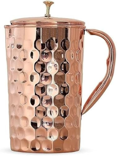 BishtHub BistHub Kupfer-Wasserkrug Diamant-Design Krug Aufbewahrung und Servieren Wasser Restaurant Auslaufsichere Tasse Küchenartikel Utensilien Kupfer Artikel (2000ml)