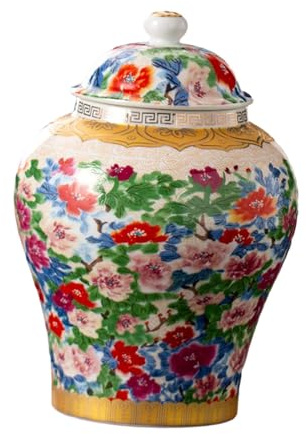 Ornements en céramique, Vase à Fleurs en céramique, décoration de boîte à thé, Pot de Rangement de Temple de Gingembre de Type Chinois Ancien (Color : Multicolor Flower)