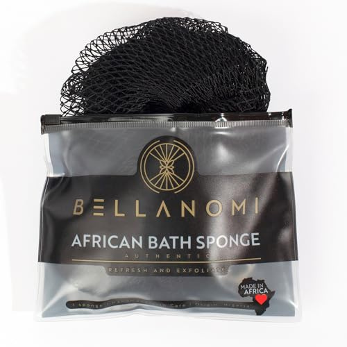 BELLANOMI African Exfoliating Net Sponge, Authentic, Ethically sourced from Nigeria, 45 inches Long, Back Scrubber for Daily use (Black)