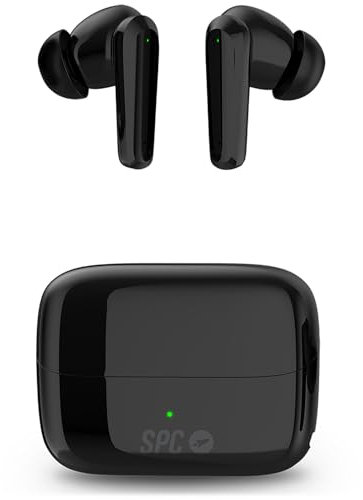 SPC Ether 2 Pro – Auriculares inalámbricos Negros con cancelación Activa del Ruido, autonomía 6 Horas + 20 Horas en Estuche de Carga, Modo Gaming, IPX4, Control táctil y Ligeros