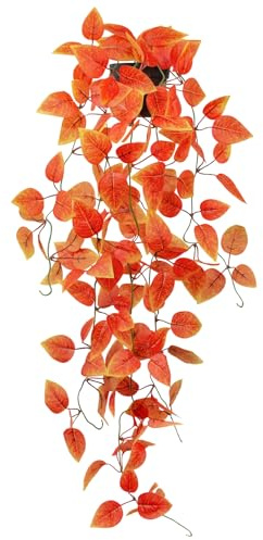 LOYWREE Pequeña planta colgante falsa en maceta, planta artificial en maceta de hiedra sintética, planta colgante para estantes, hogar, oficina, interior, exterior, jardín, decoración naranja (maceta