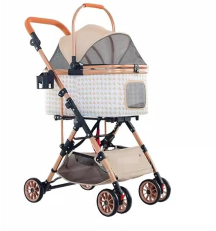 VONGAZ Haustier-Kinderwagen, 4-Rad, Faltbar, Abnehmbarer Träger, Aufbewahrungskorb, UV-Schutz, Aluminiumrahmen, 25 kg Traglast, 3-in-1-Hunde-Katzen-Kinderwagen