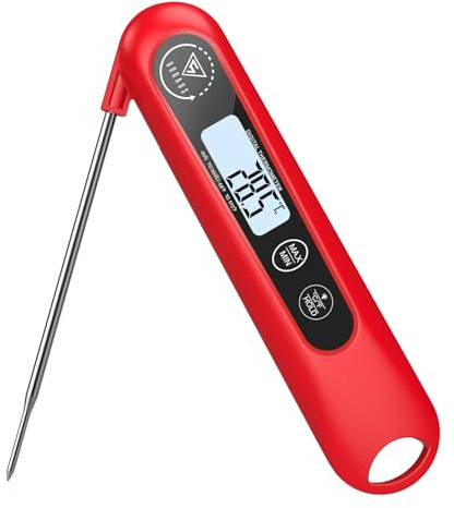 DOQAUS Meat Thermometer Probe, 3S Instant Read Food Thermometer, Accurate Meat Thermometers With Backlight, Foldable Long Probe & Auto On/Off, Cooking Thermometer for Kitchen, BBQ, Water, Milk(Red) | Accurate Meat Thermometer Probe With Foldable Food Probe, Auto On/Off, Cooking Thermometers for Kitchen, BBQ, Water, Red