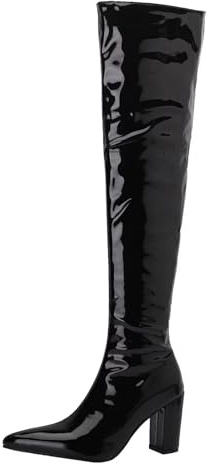 HSyc JRX Lack Overknee Stiefel mit Blockabsatz Langschaft Stiefel Winterstiefel