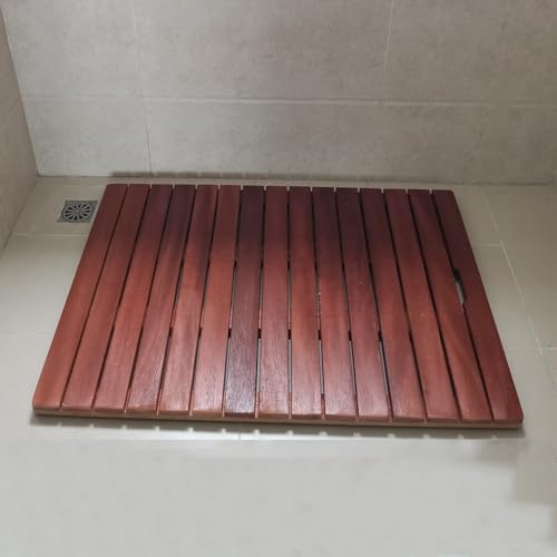 Caillebotis Douche Tapis de Douche Antidérapant Couleur Noyer, Tapis de Bain en Bois de Poirier Lisse pour Baignoire Sauna Camping, Tapis de Douche Extérieur Carré Rectangulaire en Bois à Séchage(30cm