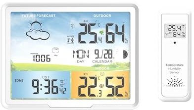 Estación meteorológica, Relojes de estación meteorológica, termómetro Digital inalámbrico, higrómetro, calendarios de pronóstico, despertador con repetición de fase lunar, PT20B , Termómetro, Higrómet
