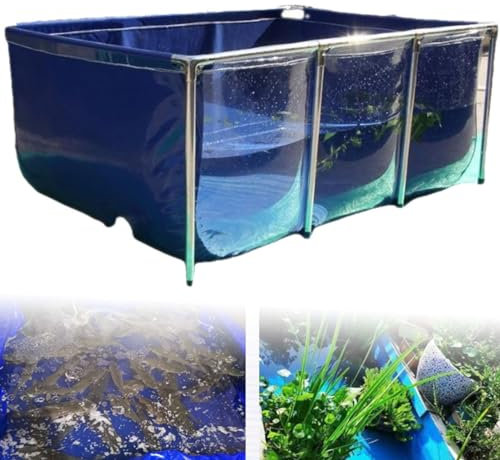 Modernes Aquarium, Poolteich, großer Fischteich aus blauem Segeltuch, quaderförmiger Zierpool, Koi-Zuchtteich mit Ablassventil, Faltbarer temporärer Halte- und Betrachtungsteich für den Auße