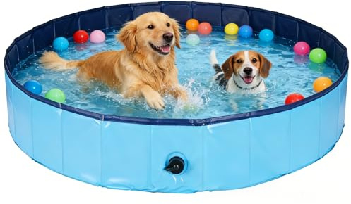 Rinling Hundpool, 160 x 30 cm, hundplaskdamm, vikbar, hundbadkar, halkfri pool (blå XL)