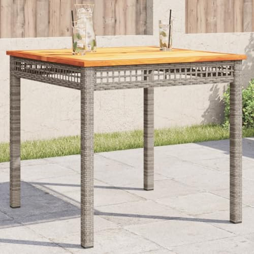 Xichuzi Gartentisch Grau 80x80x75 cm Poly Rattan Akazienholz, Gartentisch, Terrassentisch, Esstisch Garten, Gartenesstische, Gartenmöbel, Außentisch - 366274