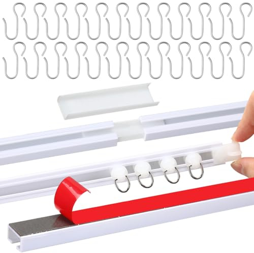 DoubleFill 11 FT/126 IN Self Adhesive Ceiling Curtain Track Rail No Drill Rod Screws or Tools No Damage for Windows Cabinet Closet Bathroom Shower Curtain Room Divider