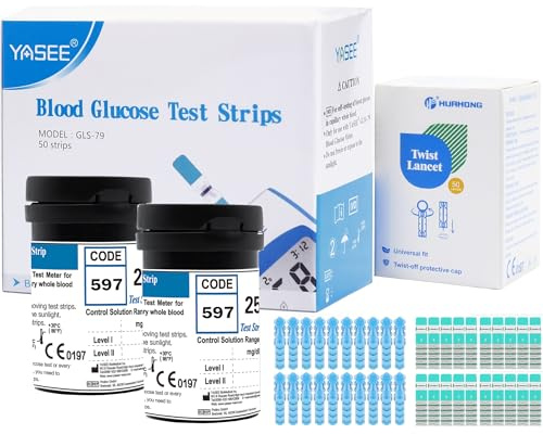 Blood Sugar Test Strips 50pcs, GLM-79 Diabetes Strips, with 50pcs Lancing Devices, Only Applicable to GLM-79 Blood Glucose Monitor,for UK Diabetics in mmol/L