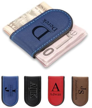 Zysta Personalisierte Geldklammer Magnetische Geldscheinklammer Leder Money Clip Mit Namen Geldclip Geldspange für Männer Geschenke (Blau)