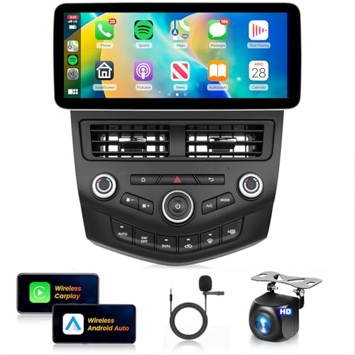 8Core 4+64G Car Stereo for Honda Accord 7th 2003-2007 Wireless Carplay Android Auto,12.3 1920 * 720P IPS Touch Screen,Android/GPS/WiFi/32EQ DSP/59UI/BT5.0/DAB/FM/SWC/Backup Camera for Accord Radio