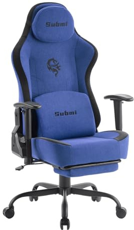 Submi Gaming Chair for Adults, Ergonomic Gaming Chairs, Fabric Computer Chair with 3D Armrest and Lumbar Support, Adjustable Height PC Gamer Chair with Footrest, 165° Recliner, Teens, 350LBS, Blue