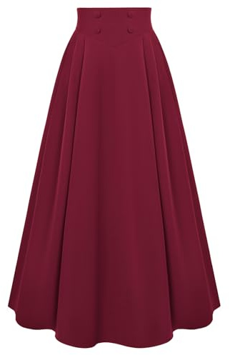 Scarlett darkess kvinnor viktoriansk maxikjol vintage elastisk hög midja veckad kjol, vin, XXL
