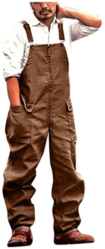 Dungarees Mens with Pockets Relaxed Fit Work Dungaree Solid Colour Baggy Workwear Bib and Brace Overalls Straight Leg Durable Jumpsuit Vintage Casual Clothes for Men Large