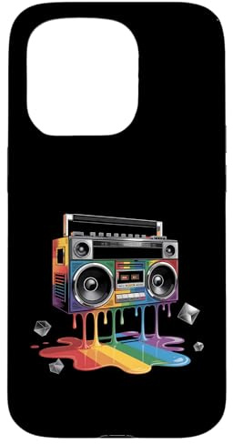 Rainbow Peinture Goutte à Goutte Boombox Old School 80s Musique Hip Hop Coque pour iPhone 15 Pro