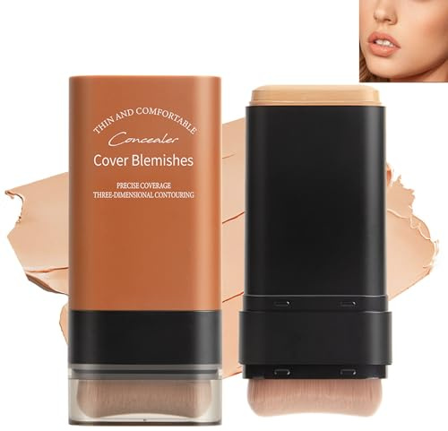 Easy Application Full Coverage Foundation Stick with Built-in Brush, Waterproof Matte Concealer for All Skin Types, Long Lasting Full Coverage Concealer Stick (2#Natural)