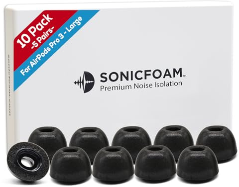 SONICFOAM Ohrstöpsel aus Memory-Schaum – Premium-Lärmisolierung, Ersatz-Ohrstöpsel aus Schaumstoff, 3 Paar für Airpods Pro 3 (AIR-3-Pro groß, schwarz)