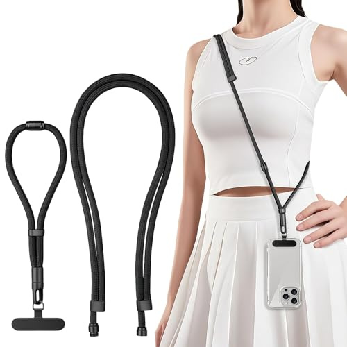 Flintronic 3 en 1 Cordon Telephone Portable, Lanière de Téléphone Portable 20-80 cm Adjustable, avec 1 Patch, Universelle Sangle de Téléphone Portables, Peut se Porter à l'Épaule, au Cou ou au Poignet