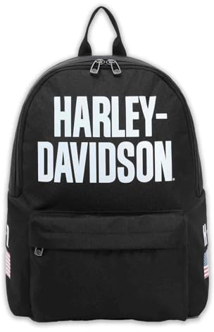 Harley-Davidson Rugged American Flag Graphic Durable Backpack, Black