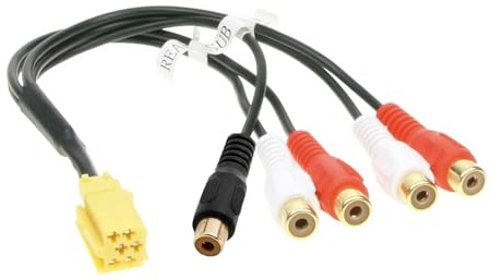 F46 Câble adaptateur Bolwins Line Out - 20 cm - Mini ISO - 6 broches vers 5 RCA - Caisson de basses - Pour autoradio, Audi, VW, Skoda, Seat, Ford