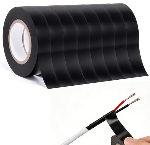 8 Roll Black Electrical Tape, Electric Tape, Insulation Tape Multipack | 15 mm x 20 m Black Insulation Tape Electrical Waterproof Self-Adhesive PVC black tape for Insulating Repairing and Protecting
