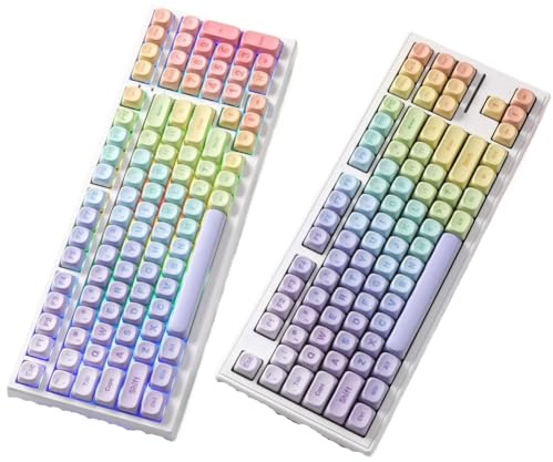 Rainbow 140 Key Keycap Set Dye Sub PBT MOA Profile Pastel Keycaps For MX Switch Mechanical Gaming Keyboard