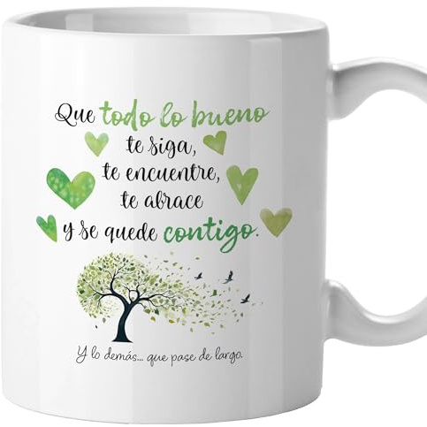 El Kraken Taza Que todo lo bueno te siga te encuentre te abrace, Tazas originales, Detalles para compañeras de trabajo, Amigo invisible, Regalo para mujer, Cerámica 330 mL (Tonos verdes)