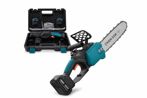 Motosega a Batteria 12 Pollici, 400W Motosega Elettrica, GARANZIA 2 ANNI, Sistema Oliatore, Motore Brushless, 2x1500mAh Batterie, 2 Batterie da 108V, Barra da 30CM, Potatura e Taglio del Legno