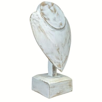 Busto expositor de abrazaderas de pie acabado de madera color blanco encalado H30 cm