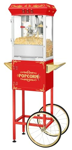 Movie Night Popcorn Machine - 3-Gallon Antique Popper with Cart, 8oz Kettle, Old Maids Drawer, Warming Tray, and Scoop by Great Northern Popcorn (Red)