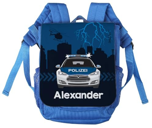 Striefchen® Polizei Kinderrucksack Jungen mit Name personalisierter Kindergartenrucksack Rucksack Kindergarten mit Brustgurt Kita Kindergartentasche Junge