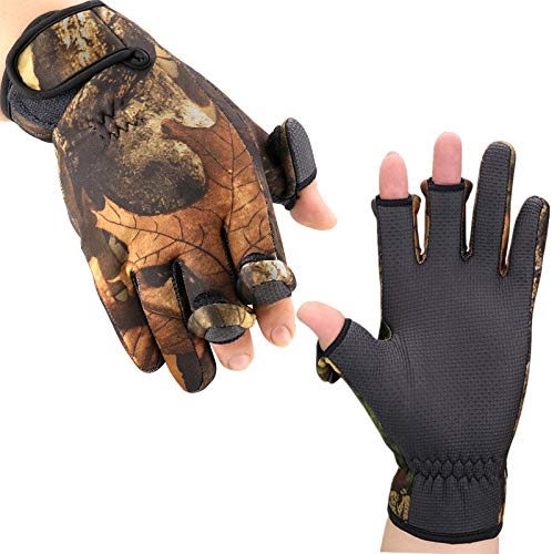 BB Hapeayou Angelhandschuhe Herren mit 3 Finger Abklappbar Neoprenhandschuhe Angeln Winter Outdoor Fishing Handschuhe（1 Paar）