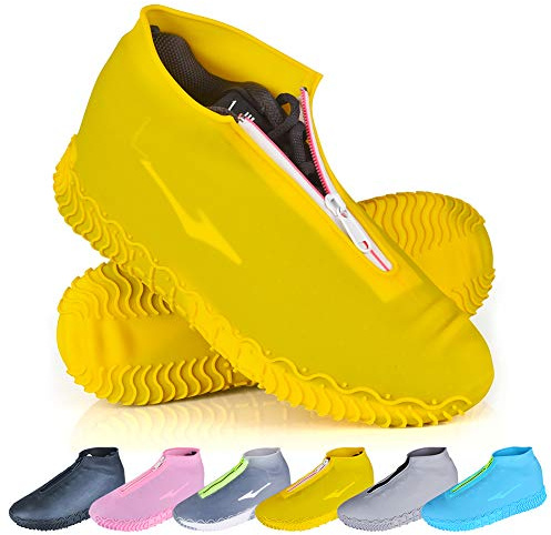 ydfagak Shoe Covers Waterproof Reusable Foldable Not-Slip Rain Shoe Covers with Zipper,Shoe Protectors Overshoes Rain Galoshes for Kids Men and Wome (Yellow, XL (Women 10-13.5, Men 11.5-14))