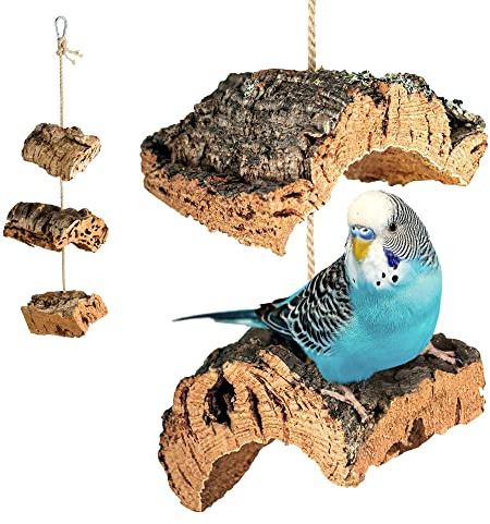 Kork Vogel Schaukel Mobile aus Naturkork Rinde – gereinigt und desinfiziert – Spielzeug und Zubehör zum Knabbern und Spielen für Wellensittich, Kanarienvogel, Papagei und mehr