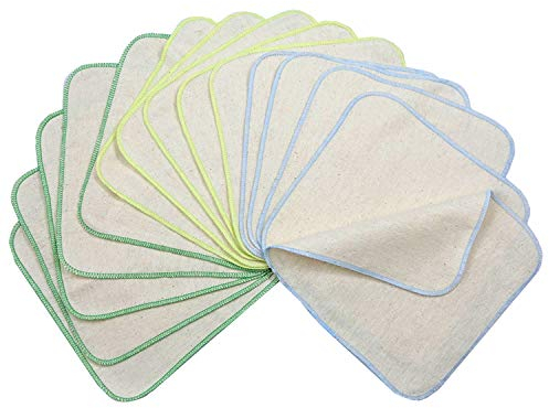 avo+cado Einlagige Flanellwaschlappen aus Bio-Baumwolle - 15 Stück - Mehrweg Baby Waschlappen als Ersatz für Feuchttücher - Kleine waschbare mini Baumwolltücher (Farbe: Grün)