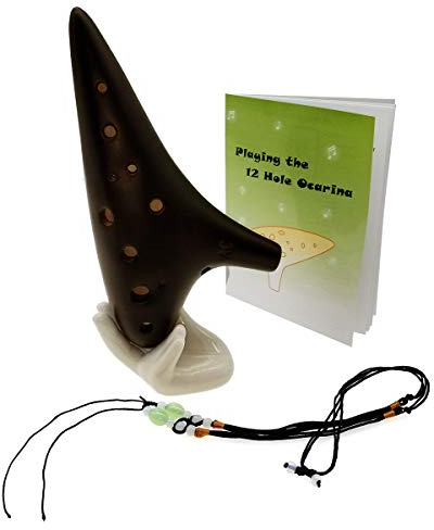 ERZA SCARLET 12-Loch Okarina C Keramik für Anfänger mit Tasche und Liederbüchern und Gurt rot